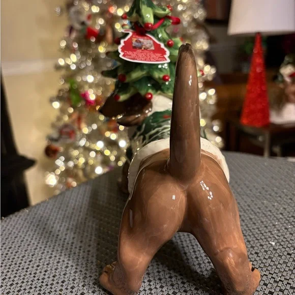 Blue Sky Festive Dachshund Holiday Figurine with Christmas Tree Hat - Picture 3 of 5